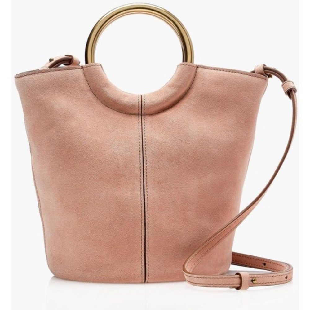 J Crew Blush Pink Suede Bracelet Bucket Crossbody Gold Italian Leather Frankie